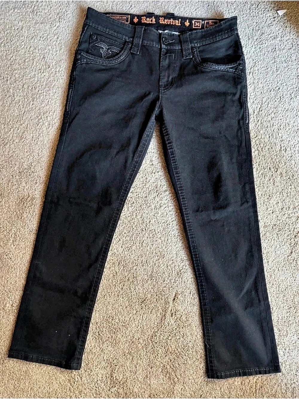 Rock Revival Ian Straight Leg Black Jeans Waist 34x33